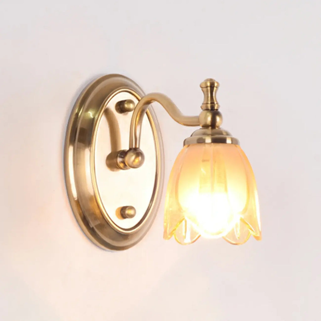 Contemporary Metal Vanity Light with Floral Glass Shade