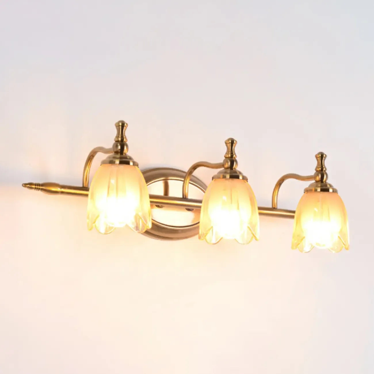 Contemporary Metal Vanity Light with Floral Glass Shade