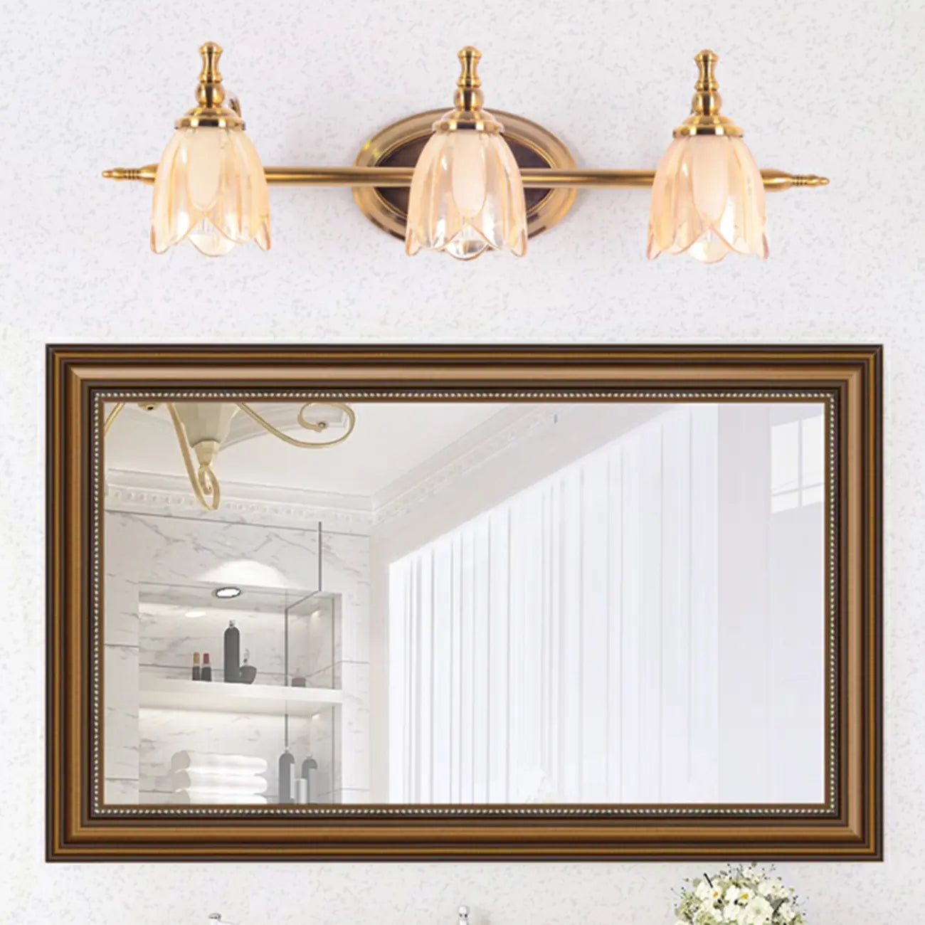 Contemporary Metal Vanity Light with Floral Glass Shade