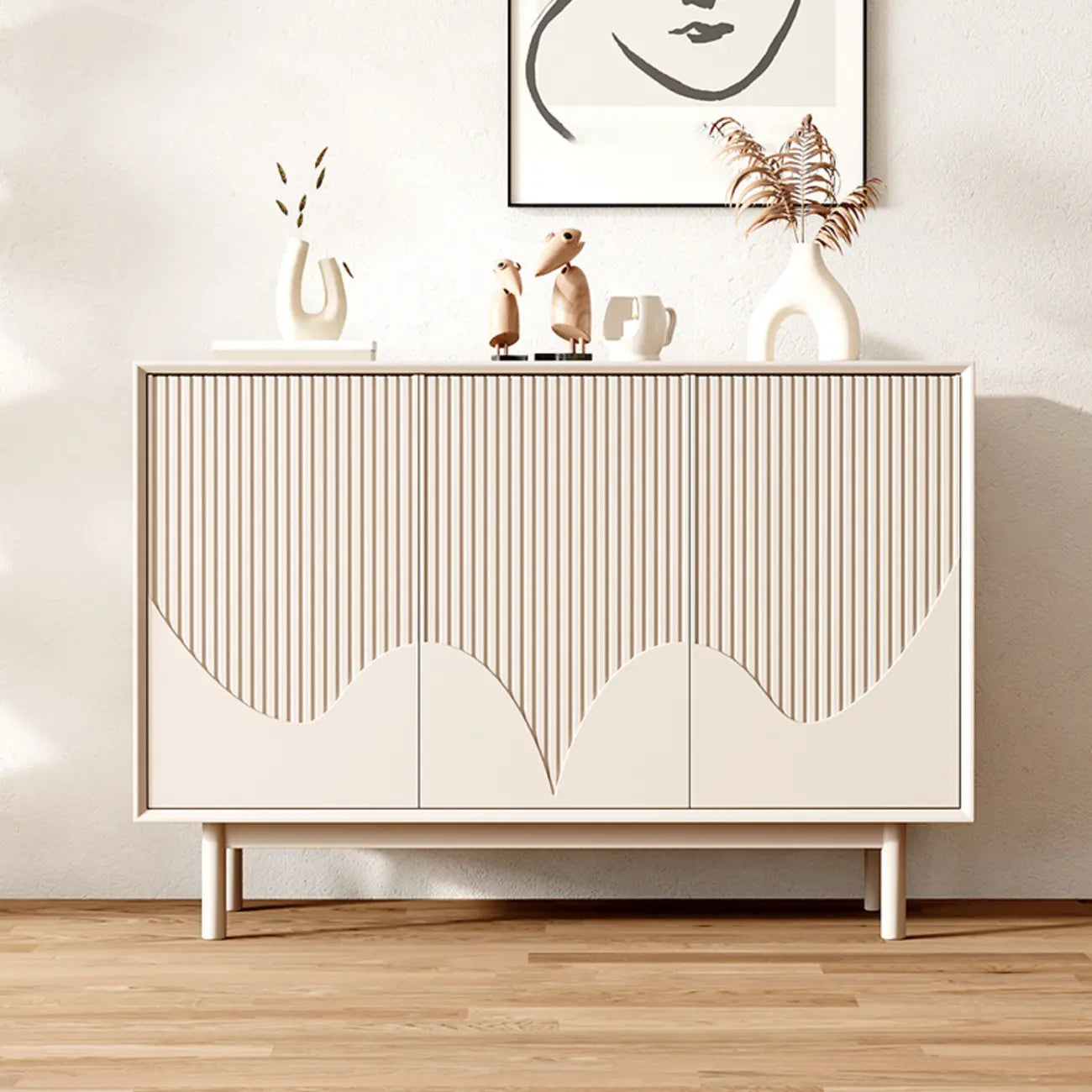 Modern Wooden Buffet Table with Kitchen Appliance Storage