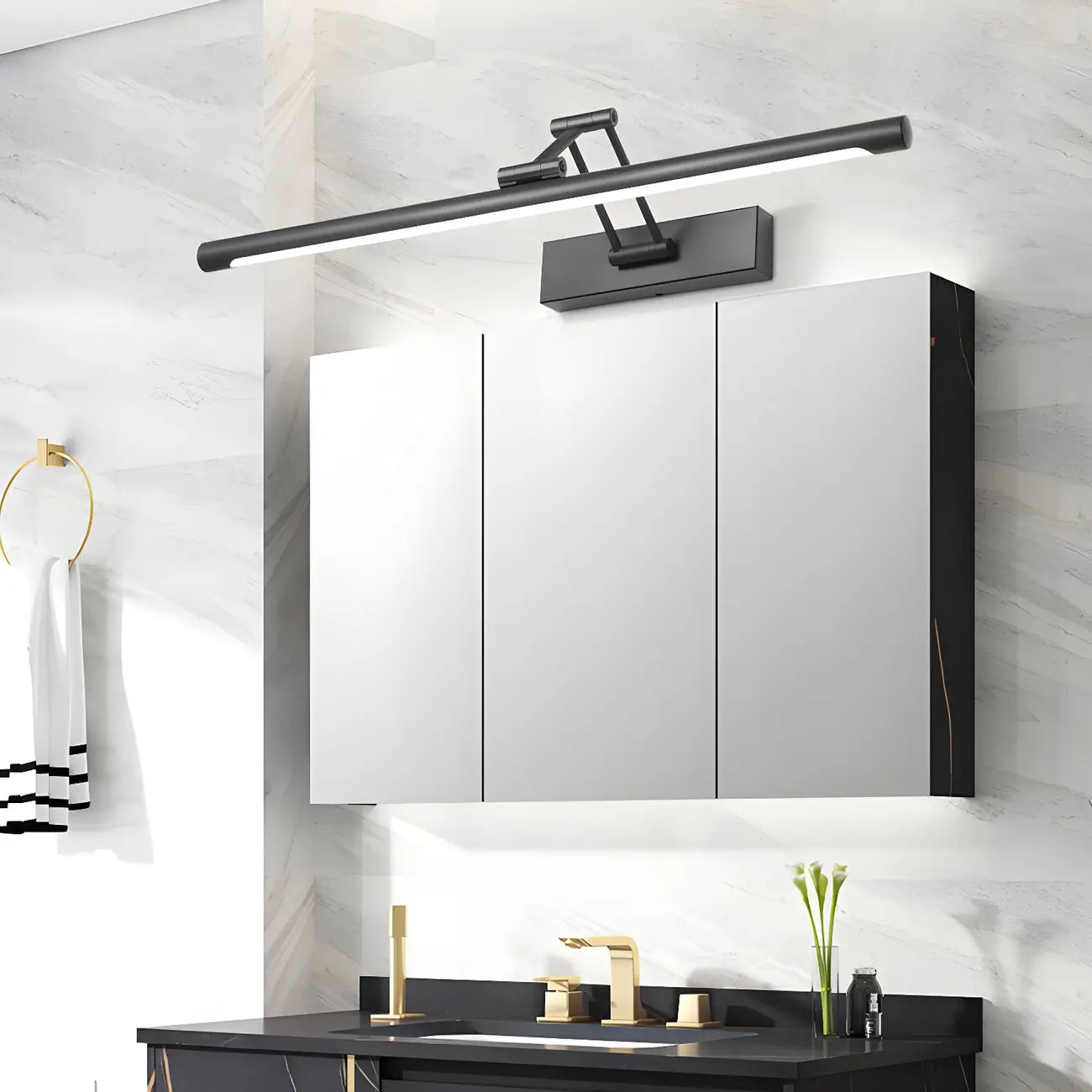 Minimalist LED Black Tubular Vanity Light with Swing Arm