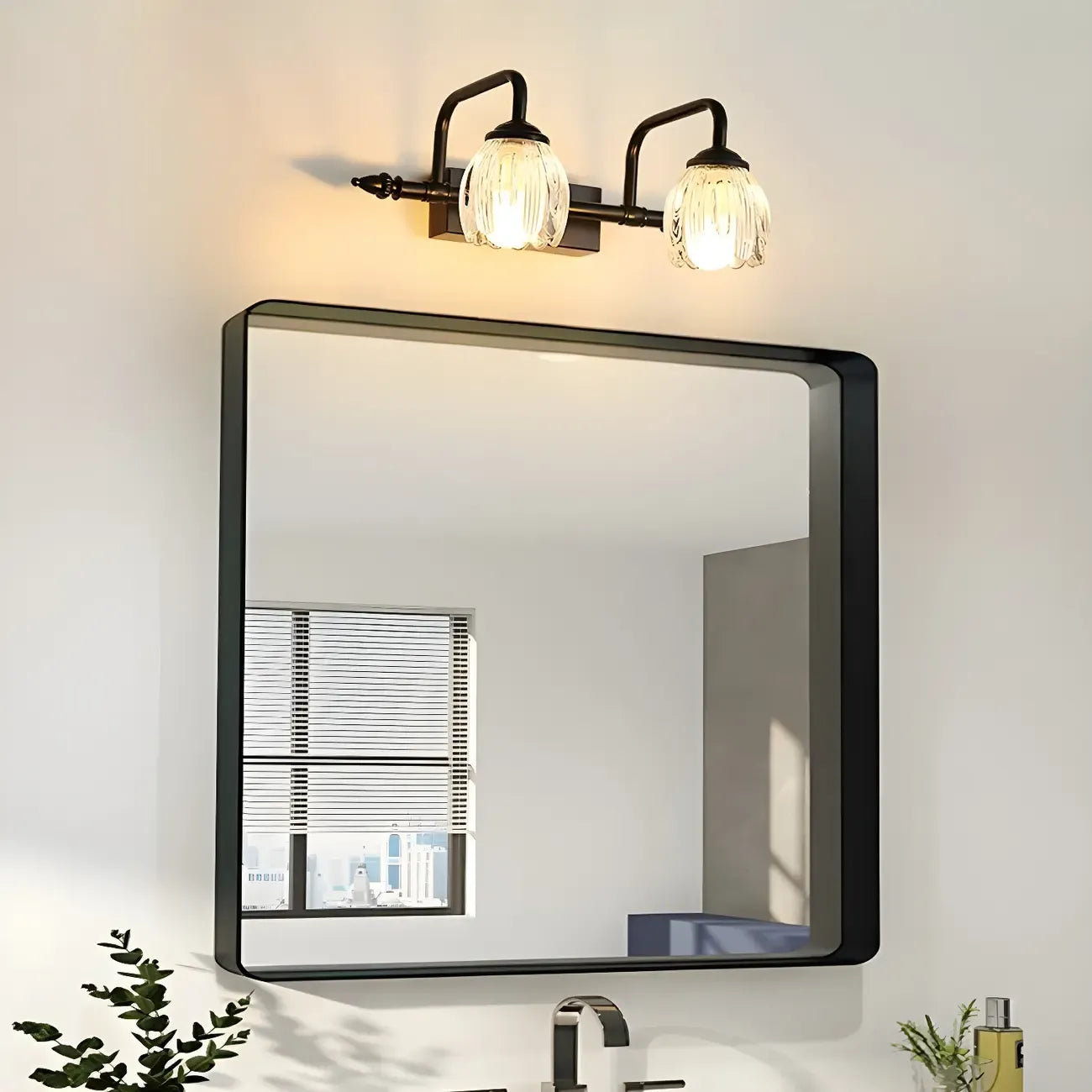 Elegant 3 heads Black Metal Wall Lamp with Crystal Globe