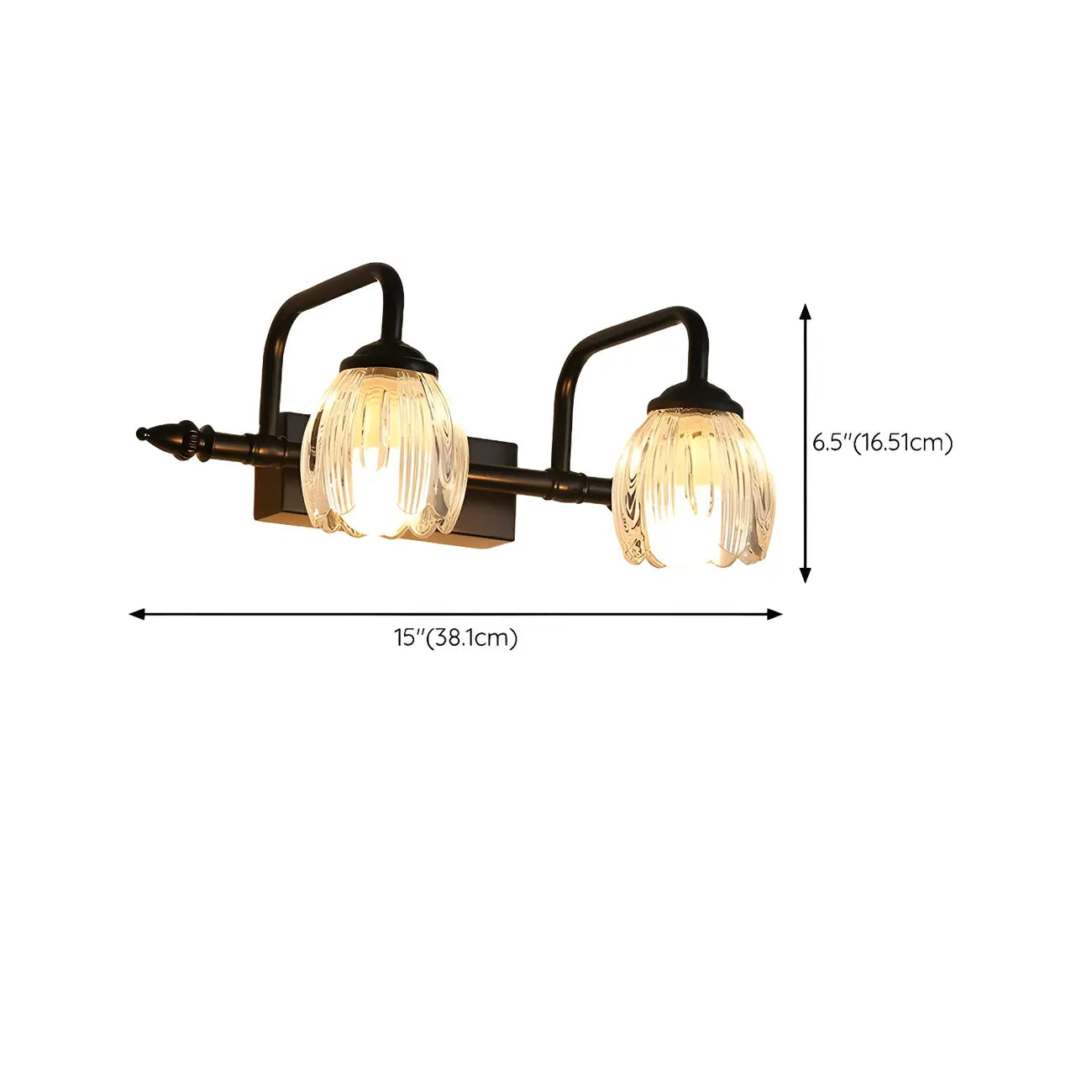 Elegant 3 heads Black Metal Wall Lamp with Crystal Globe