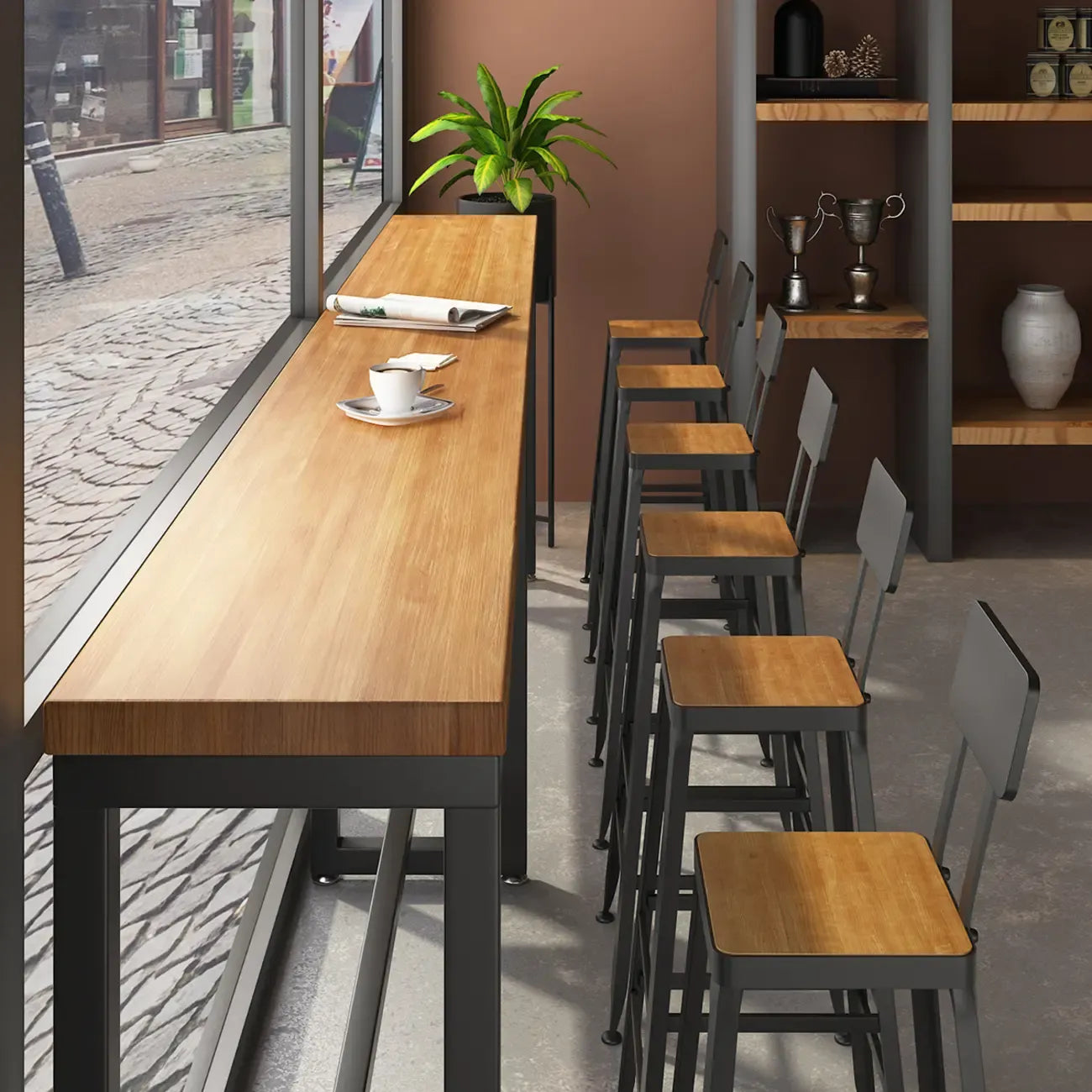 Industrial Solid Wood Bar Set with Metal Legs