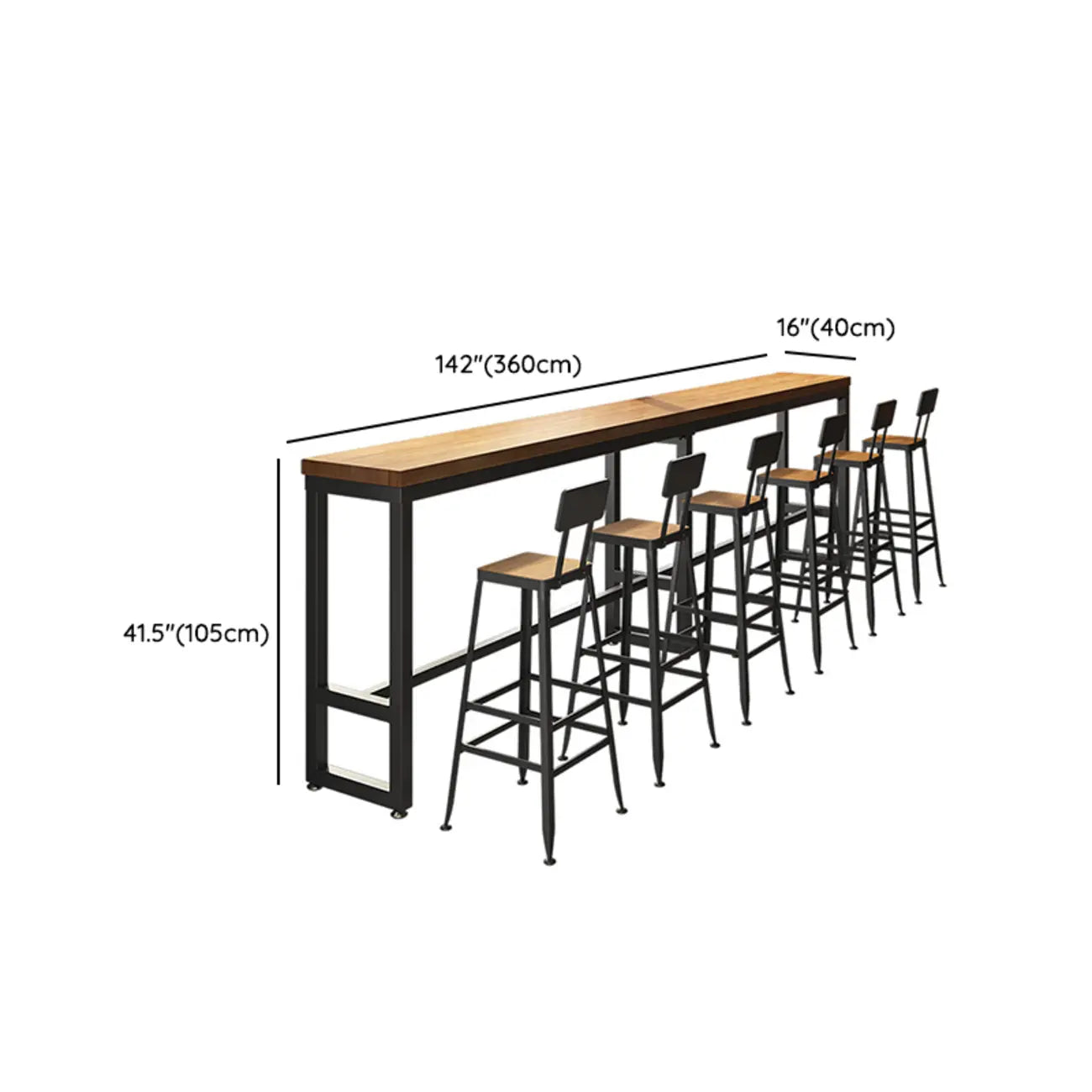 Industrial Solid Wood Bar Set with Metal Legs