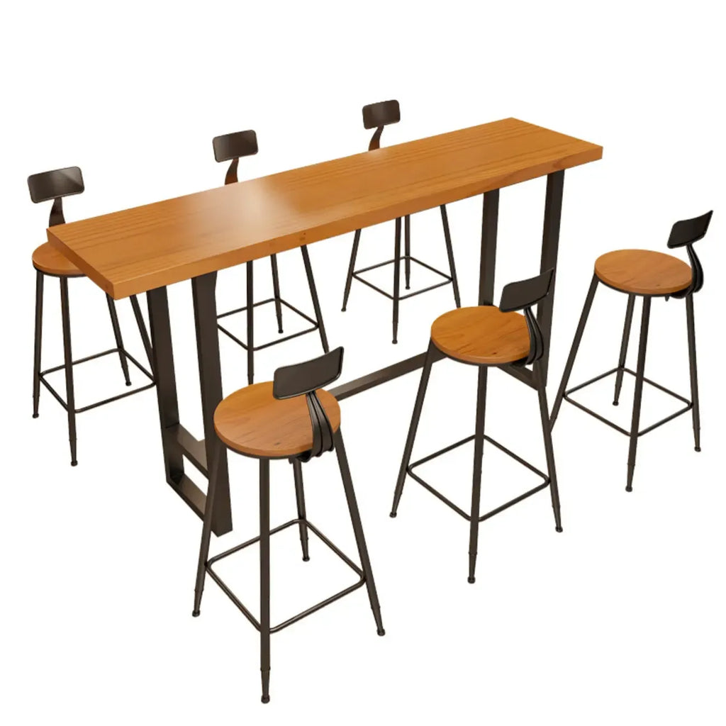 Industrial Wood Bar Table Set with Black Metal Base