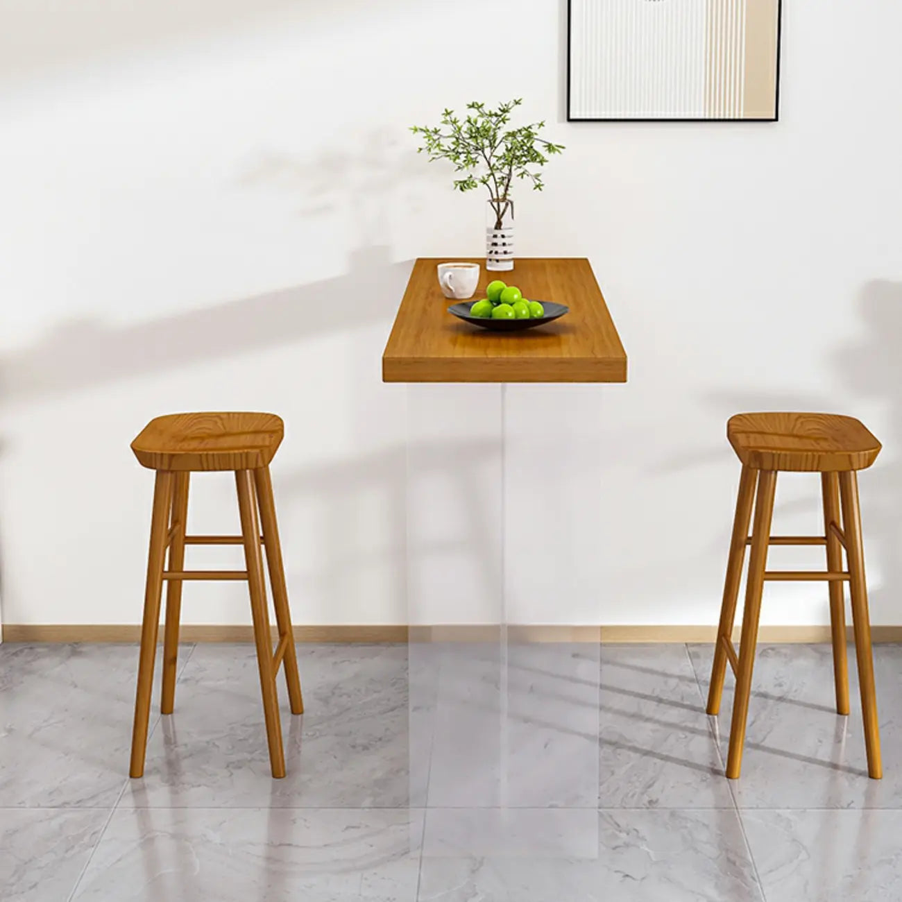 Modern Brown Bar Set with Wood Seating and Footrest