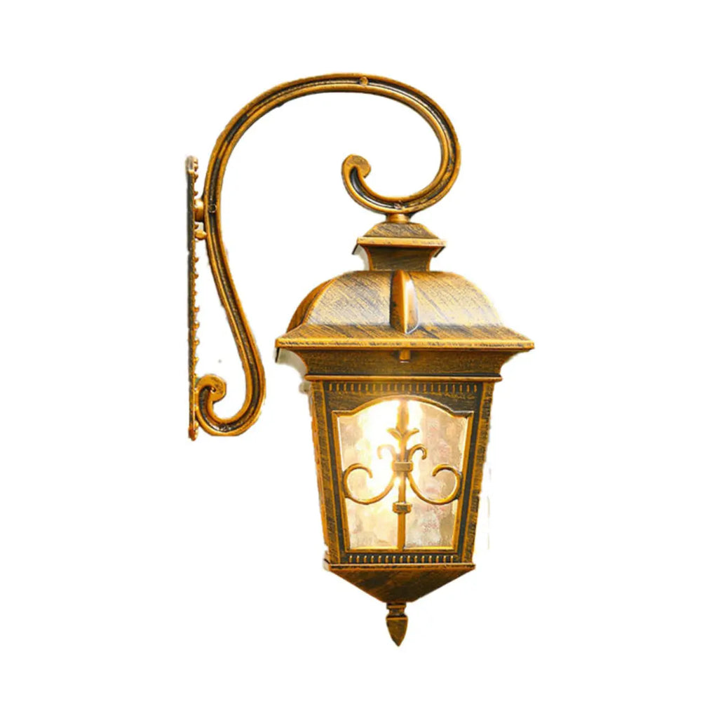 Vintage Bronze Lantern Wall Sconce with Curved Arm