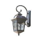 Vintage Bronze Lantern Wall Sconce with Curved Arm