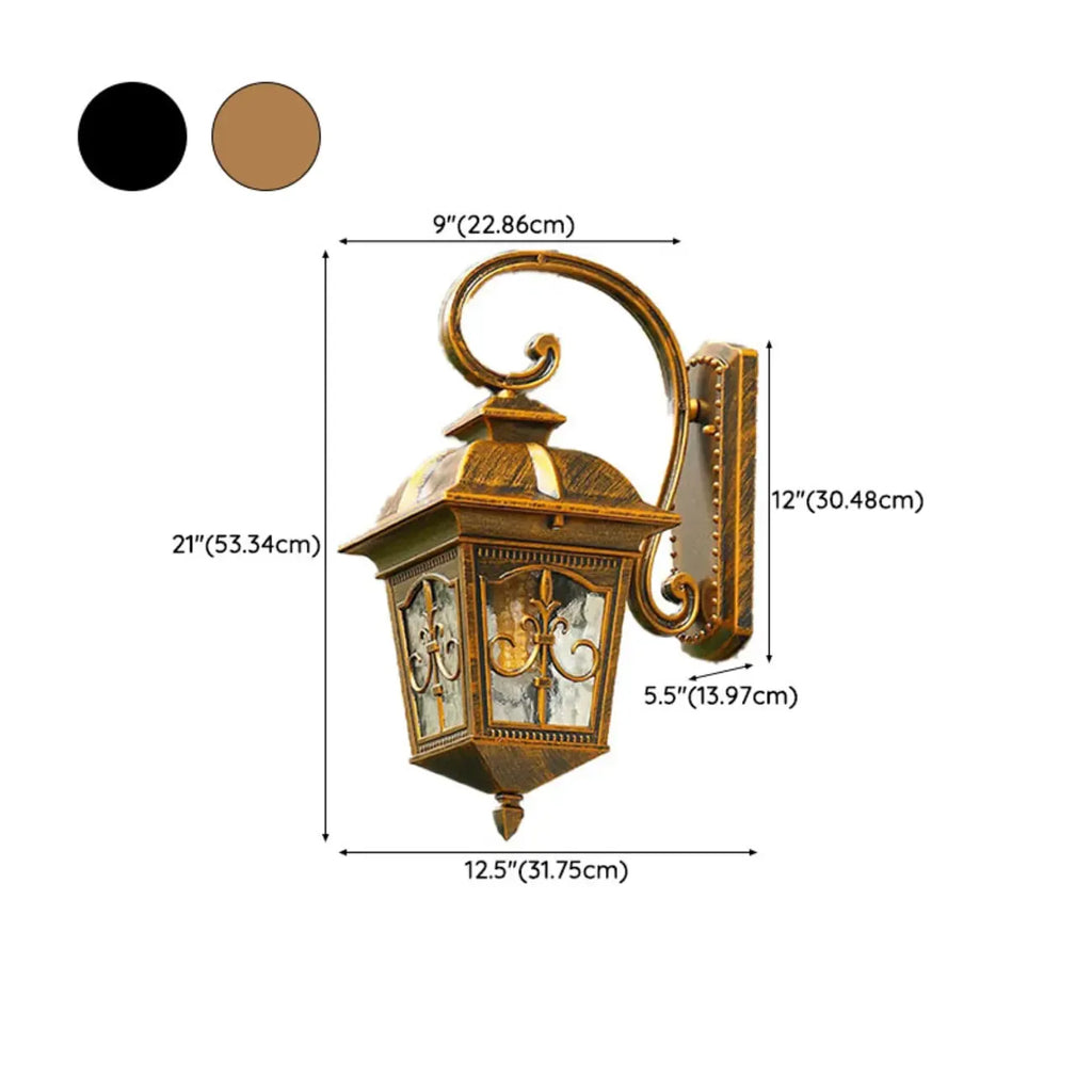 Vintage Bronze Lantern Wall Sconce with Curved Arm