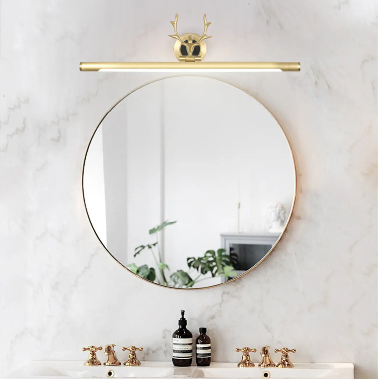 Modern Linear Gold Bathroom Vanity Light with Antler Design
