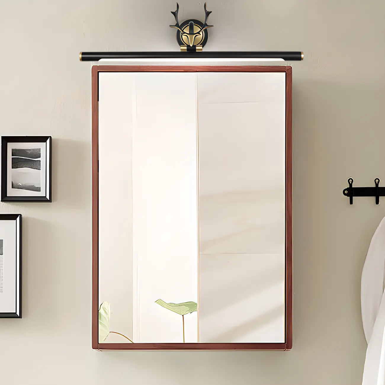 Modern Linear Gold Bathroom Vanity Light with Antler Design