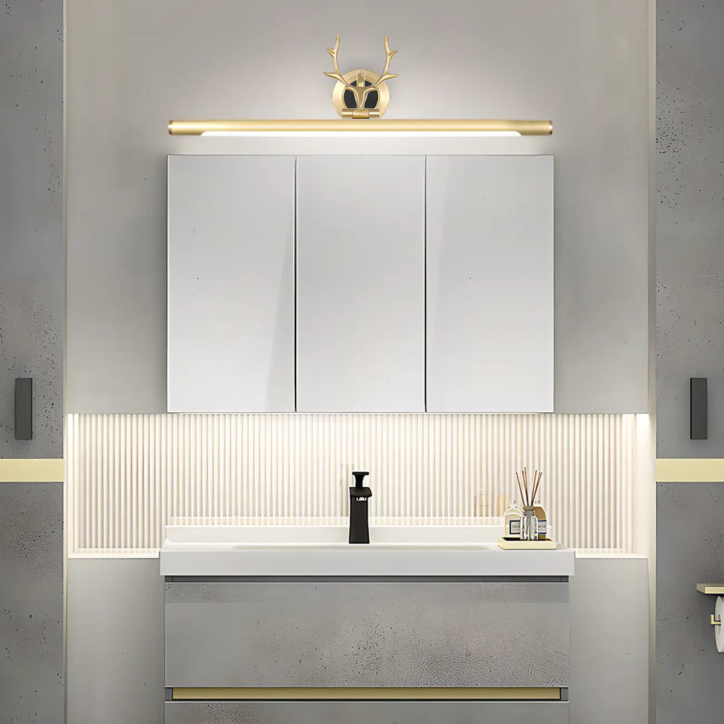 Modern Linear Gold Bathroom Vanity Light with Antler Design