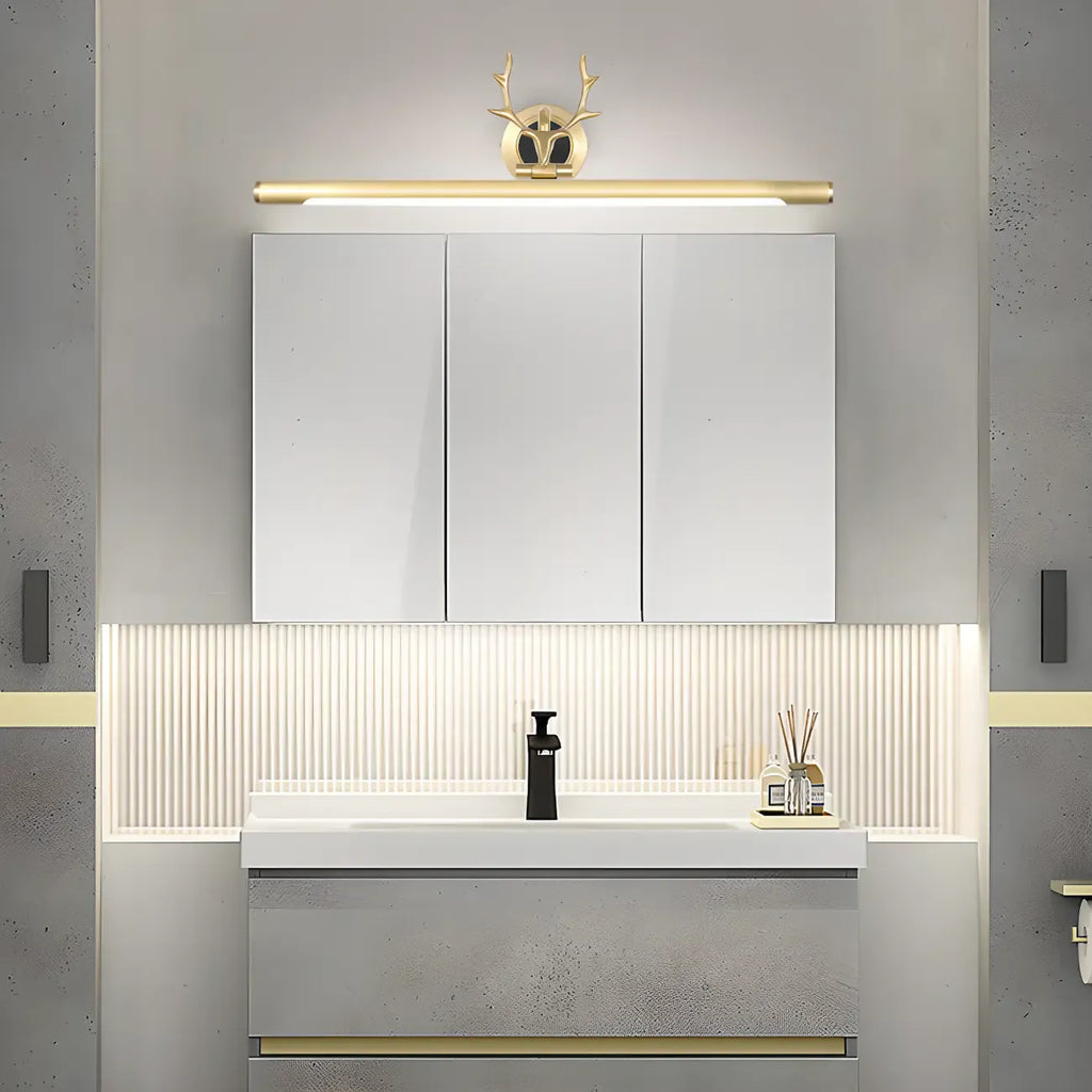 Modern Linear Gold Bathroom Vanity Light with Antler Design