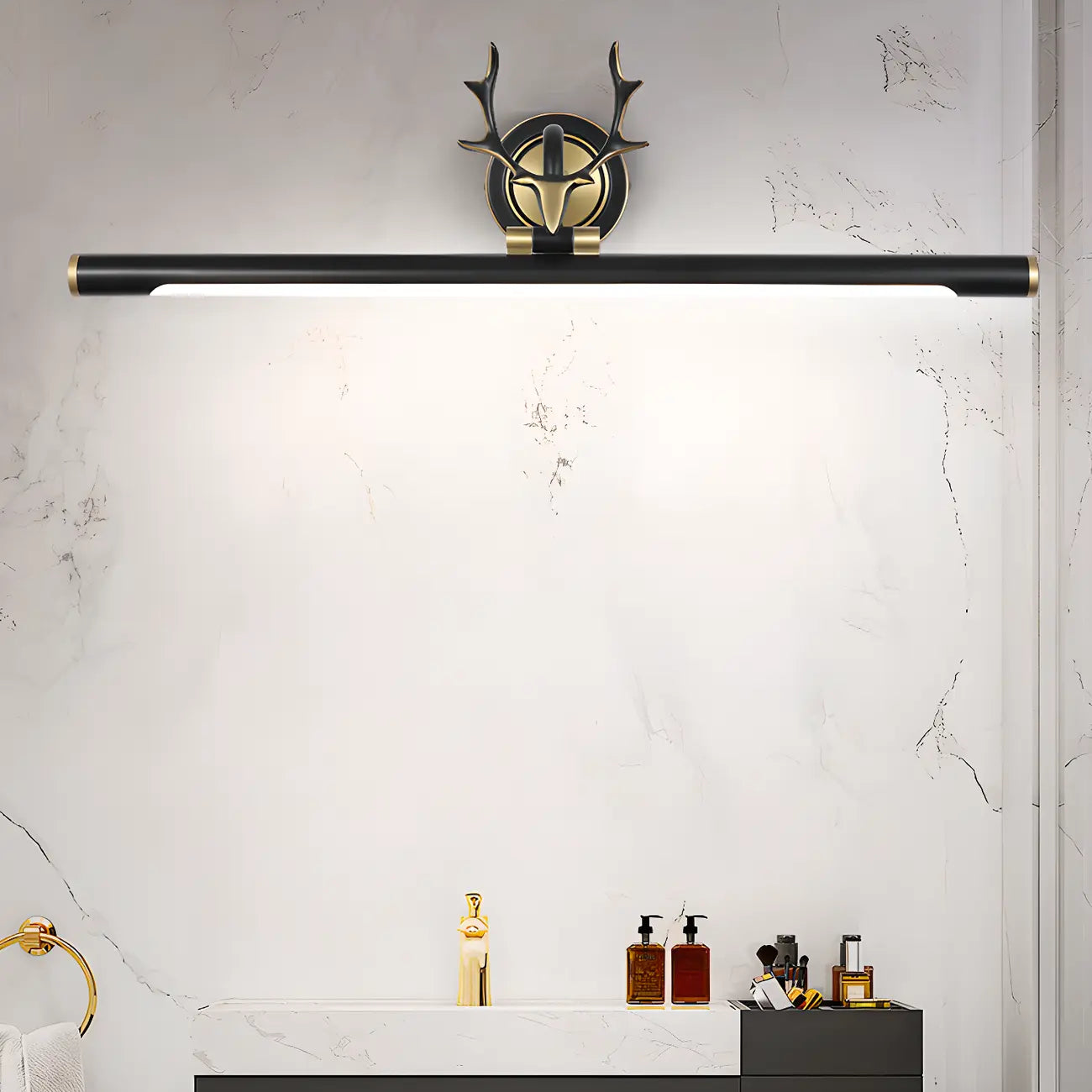 Modern Linear Gold Bathroom Vanity Light with Antler Design