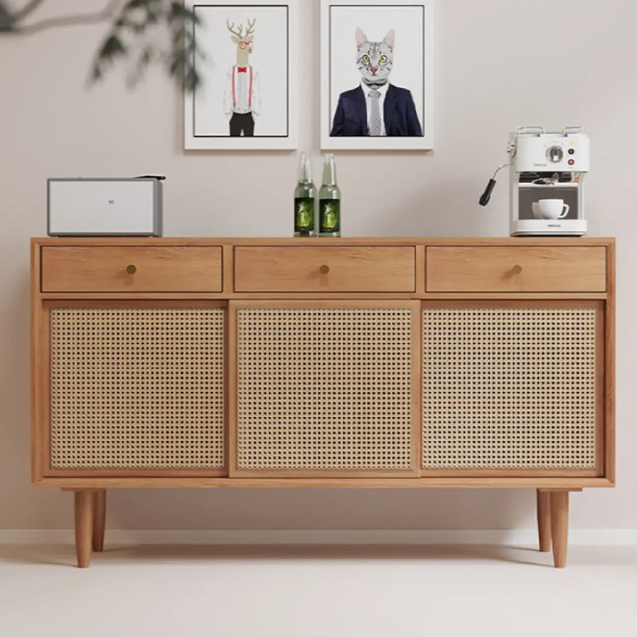 Nordic Minimalist Rattan Cabinet with Free-Standing Design
