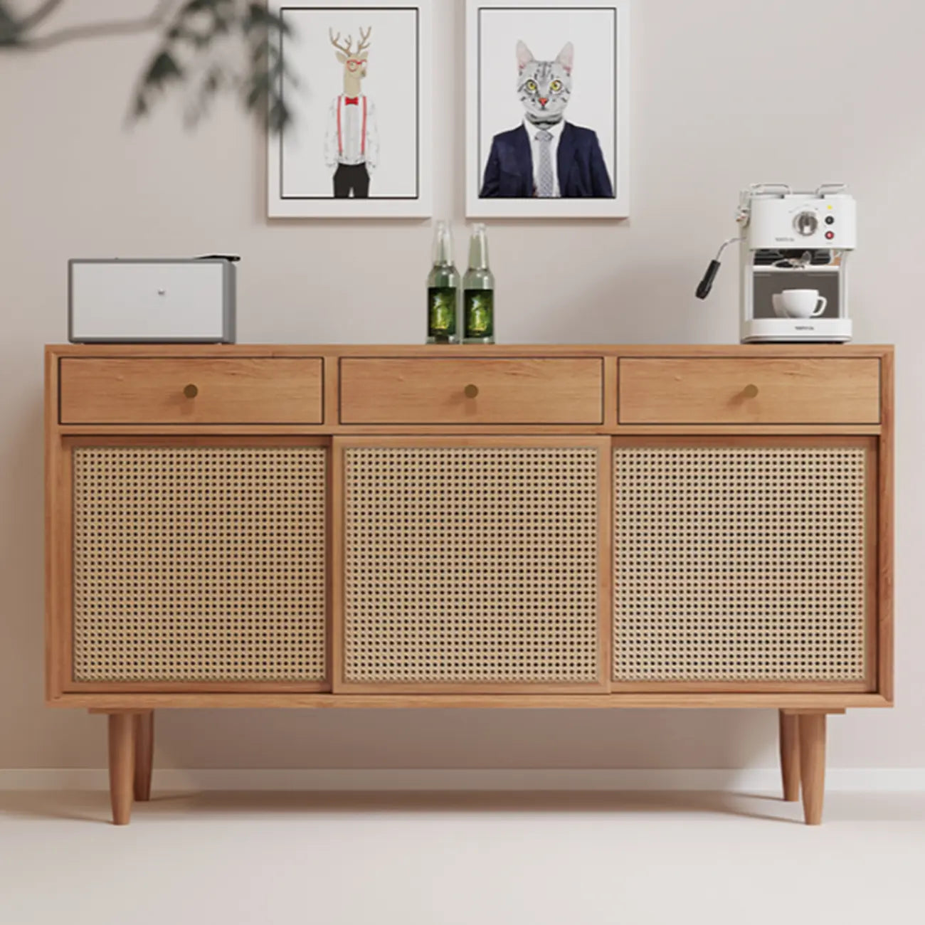 Nordic Minimalist Rattan Cabinet with Free-Standing Design