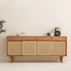 Nordic Minimalist Rattan Cabinet with Free-Standing Design