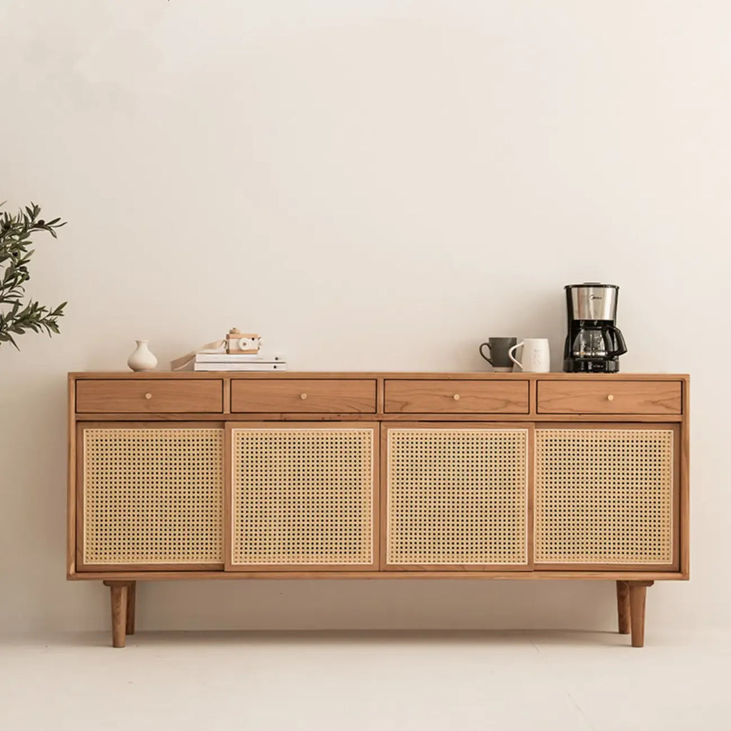Nordic Minimalist Rattan Cabinet with Free-Standing Design