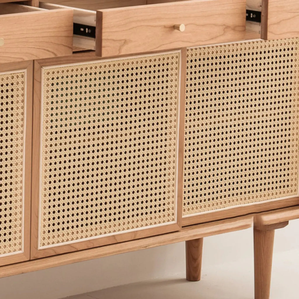 Nordic Minimalist Rattan Cabinet with Free-Standing Design