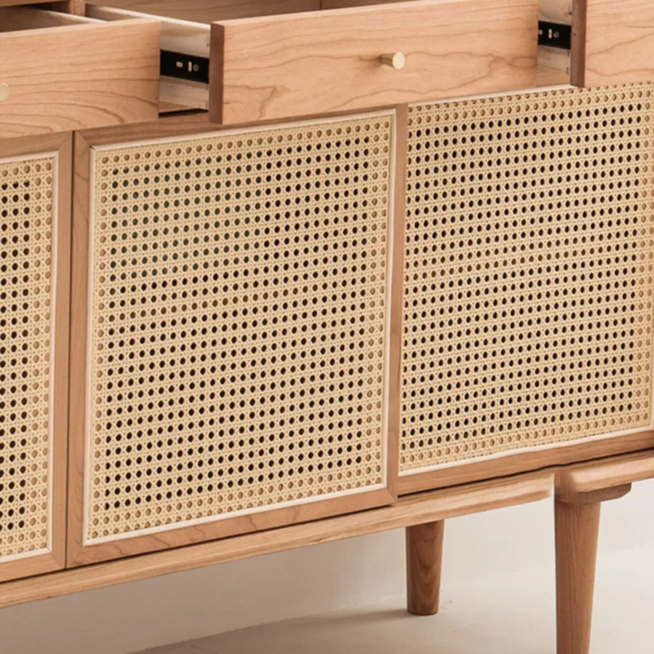 Nordic Minimalist Rattan Cabinet with Free-Standing Design