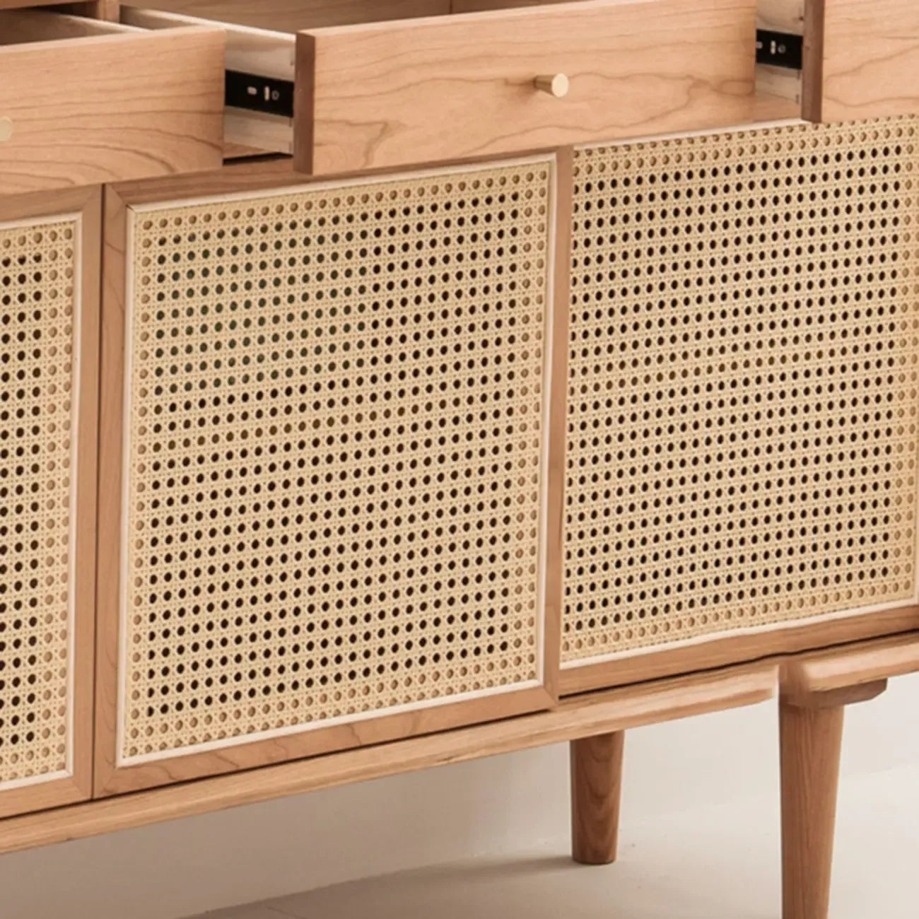 Nordic Minimalist Rattan Cabinet with Free-Standing Design