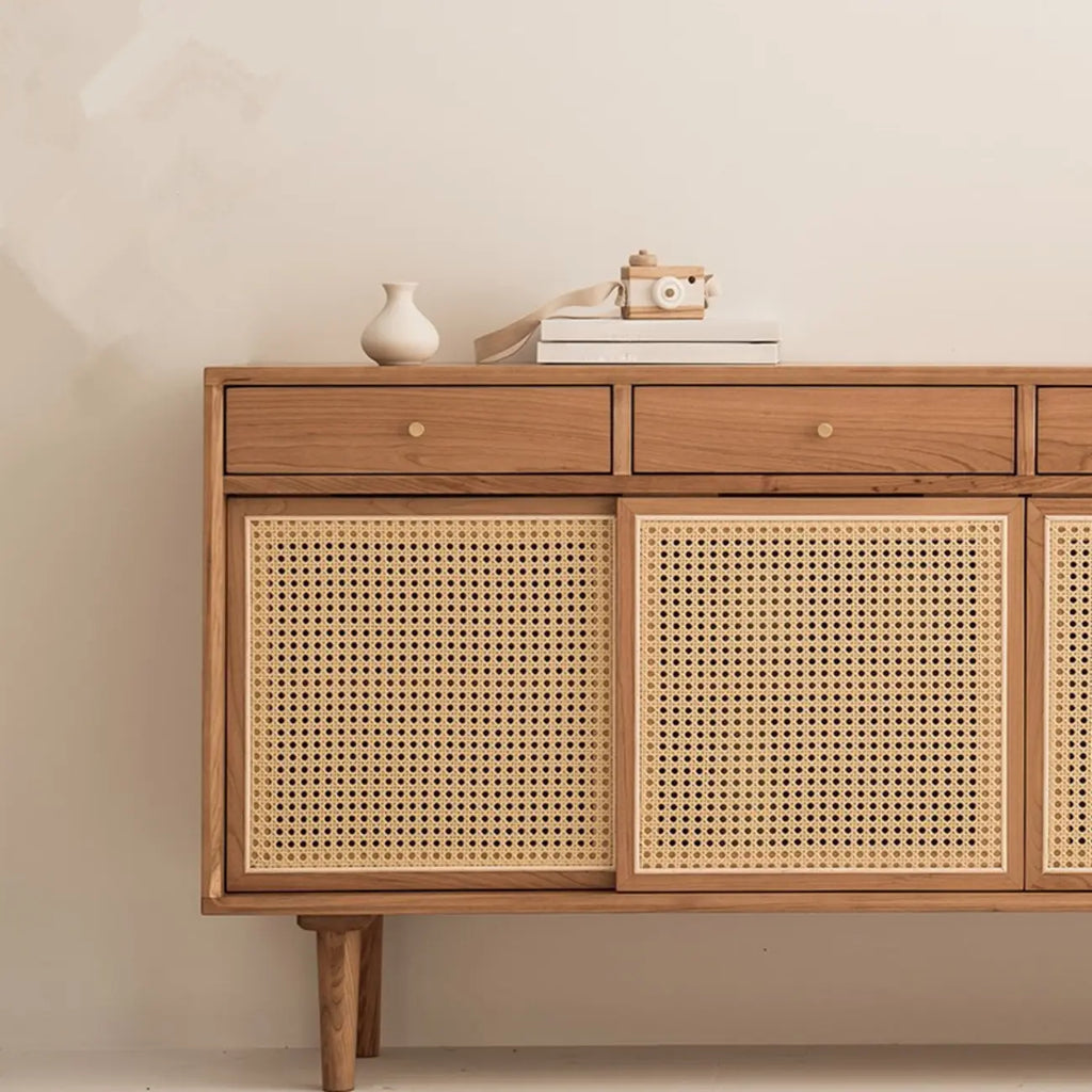 Nordic Minimalist Rattan Cabinet with Free-Standing Design
