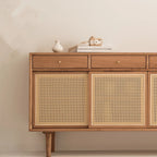 Nordic Minimalist Rattan Cabinet with Free-Standing Design