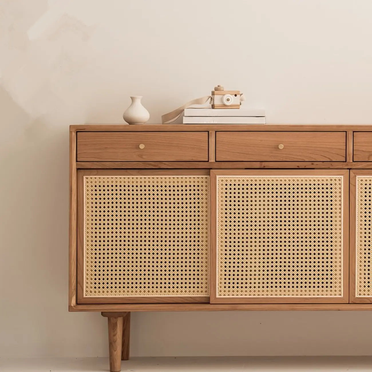 Nordic Minimalist Rattan Cabinet with Free-Standing Design