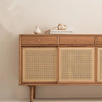 Nordic Minimalist Rattan Cabinet with Free-Standing Design