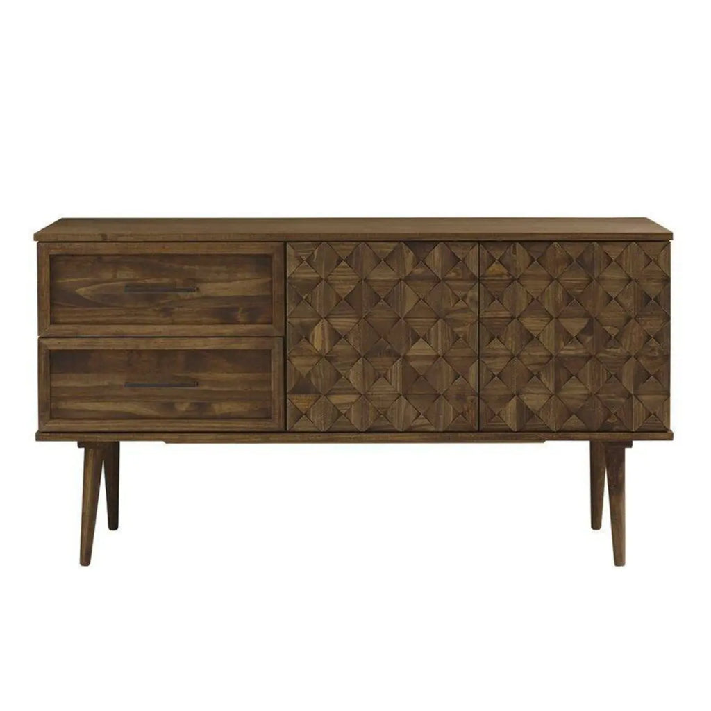 Modern Walnut Buffet Table with Drawers and Cabinets