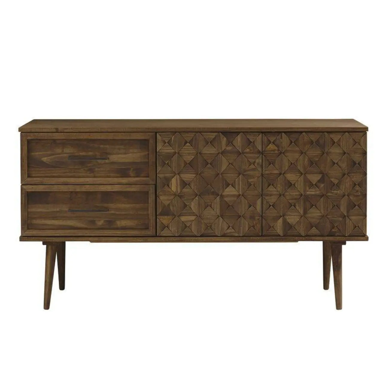 Modern Walnut Buffet Table with Drawers and Cabinets