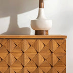 Modern Walnut Buffet Table with Drawers and Cabinets