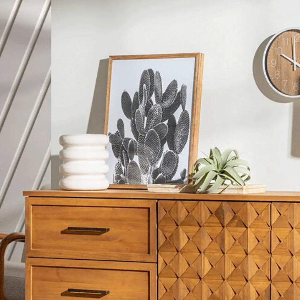 Modern Walnut Buffet Table with Drawers and Cabinets
