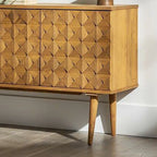 Modern Walnut Buffet Table with Drawers and Cabinets