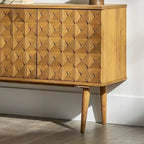 Modern Walnut Buffet Table with Drawers and Cabinets