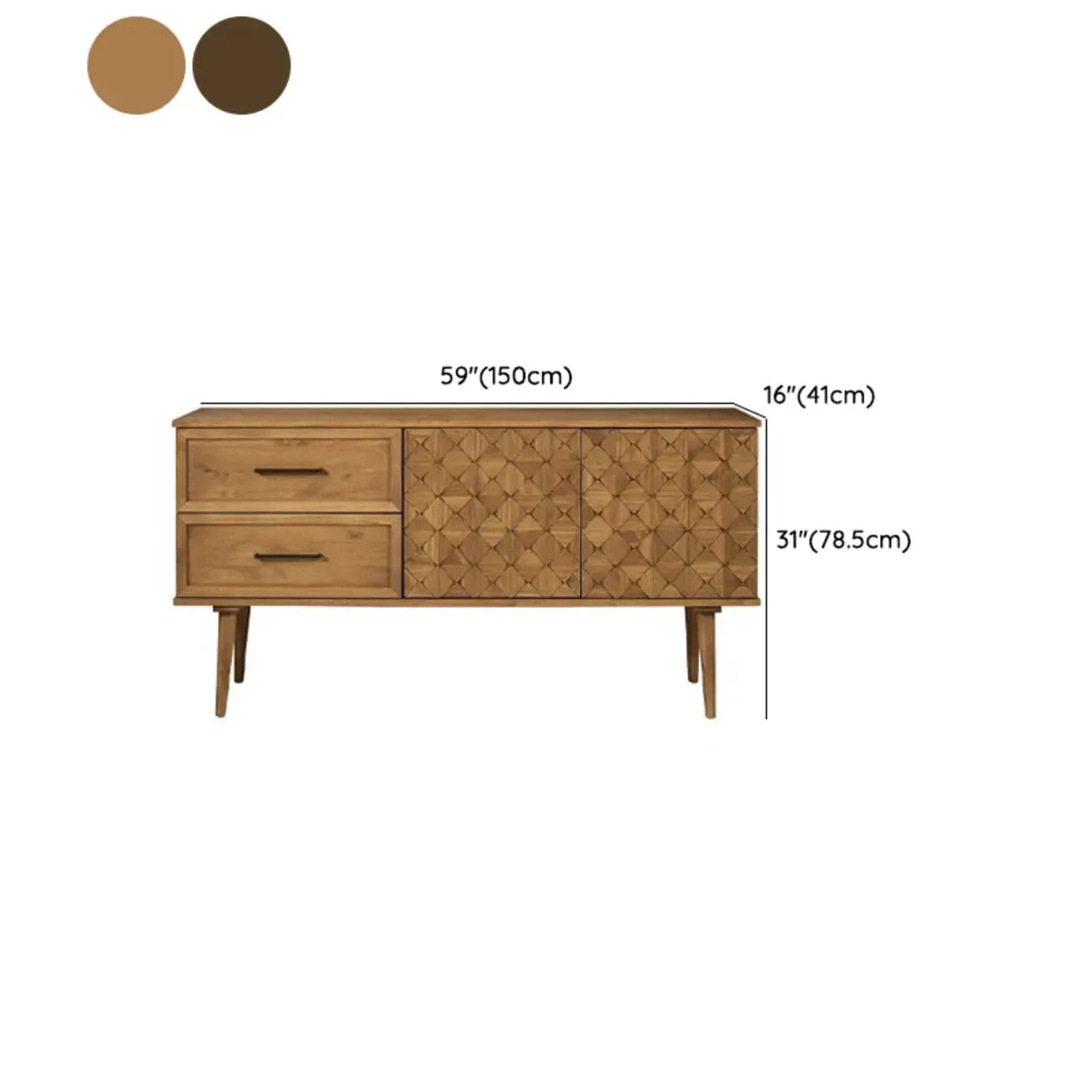 Modern Walnut Buffet Table with Drawers and Cabinets