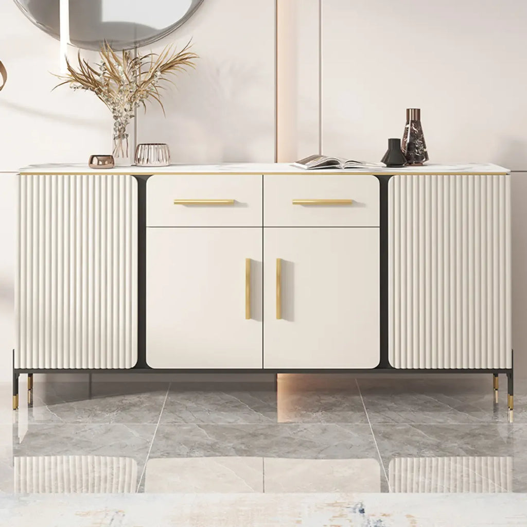 Glam White Sideboard with Stone Top and Drawers