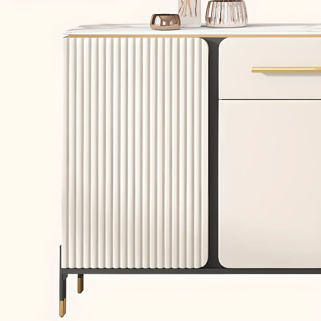 Glam White Sideboard with Stone Top and Drawers