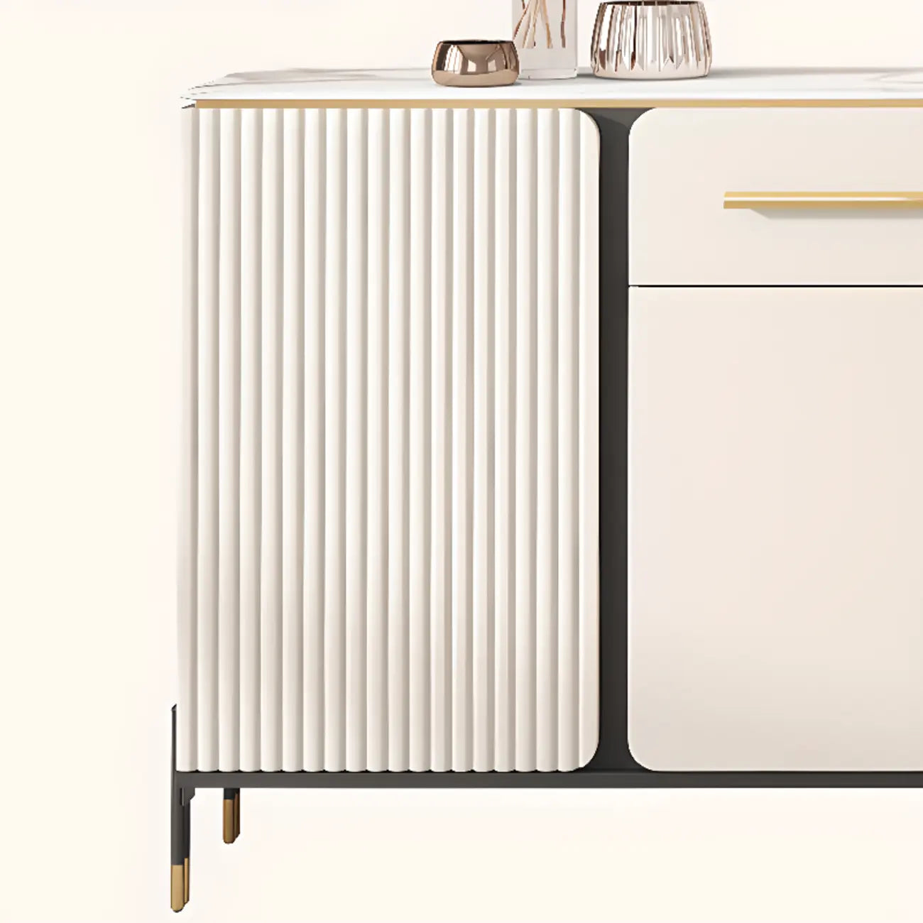 Glam White Sideboard with Stone Top and Drawers