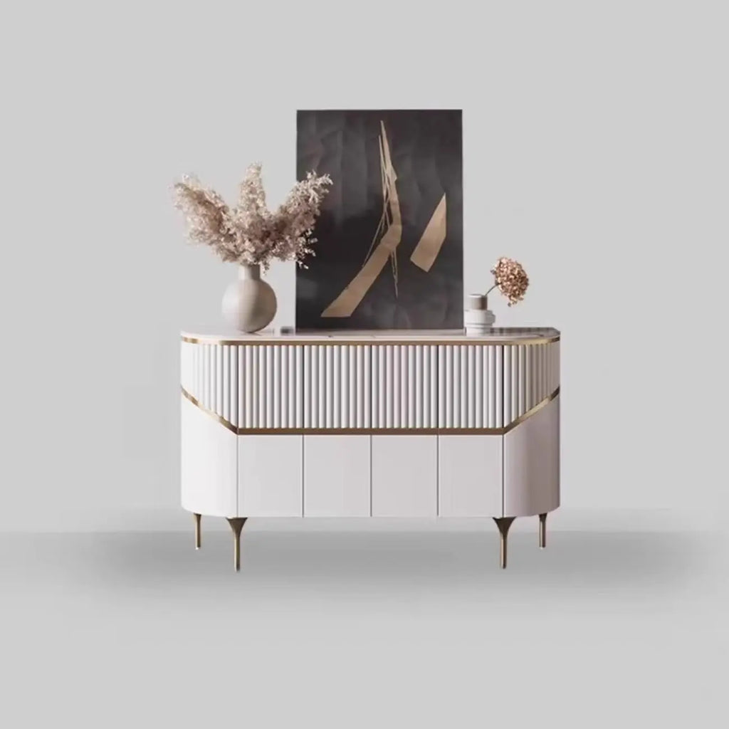 Modern White/Black Buffet Table with Cabinets