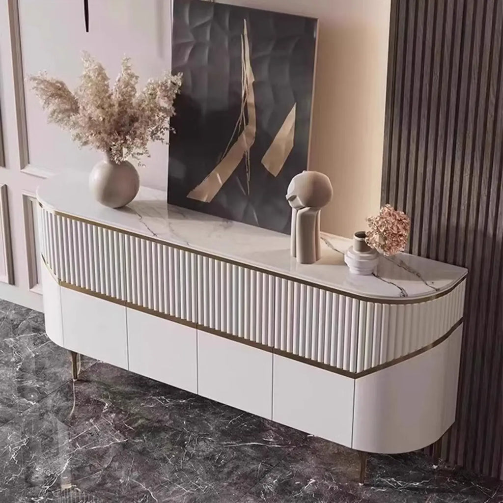 Modern White/Black Buffet Table with Cabinets