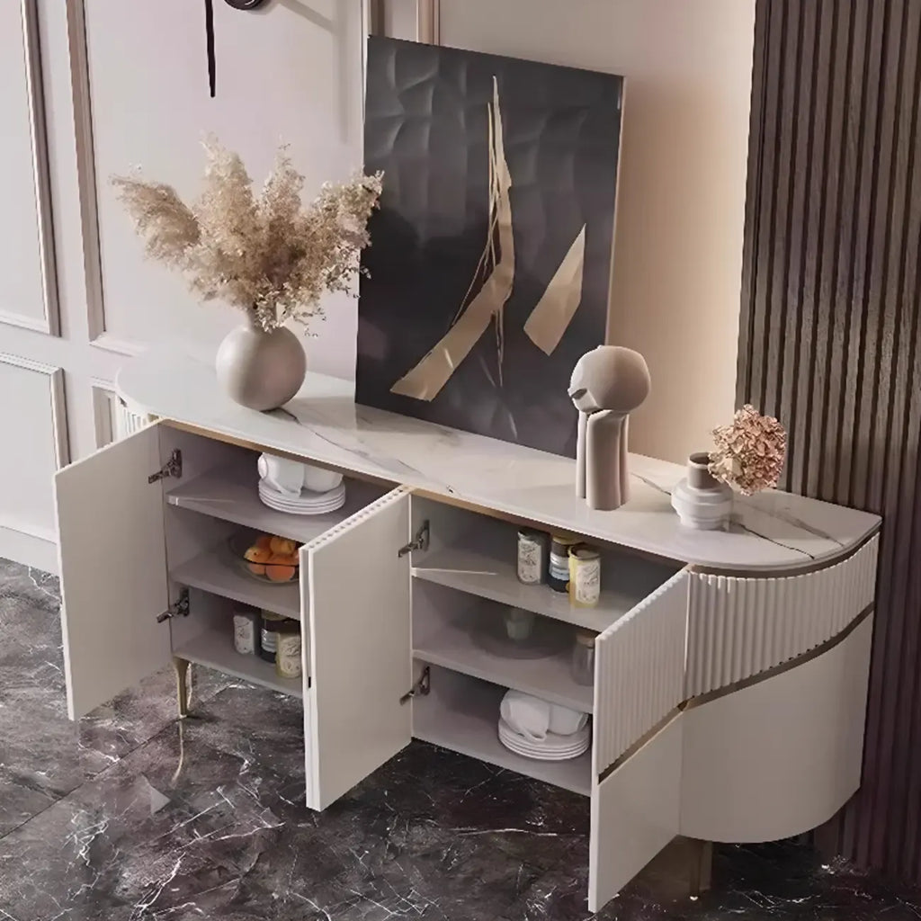 Modern White/Black Buffet Table with Cabinets