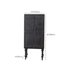Mid-Century Rectangle Black Distressed Wood Carved Cabinet