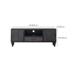 Mid-Century Rectangle Black Distressed Wood Carved Cabinet