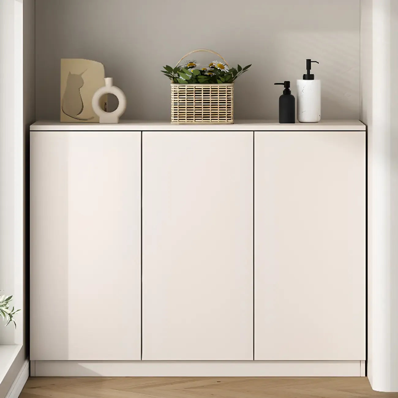 Modern Space-saving Accent Cabinet with Exterior Shelf