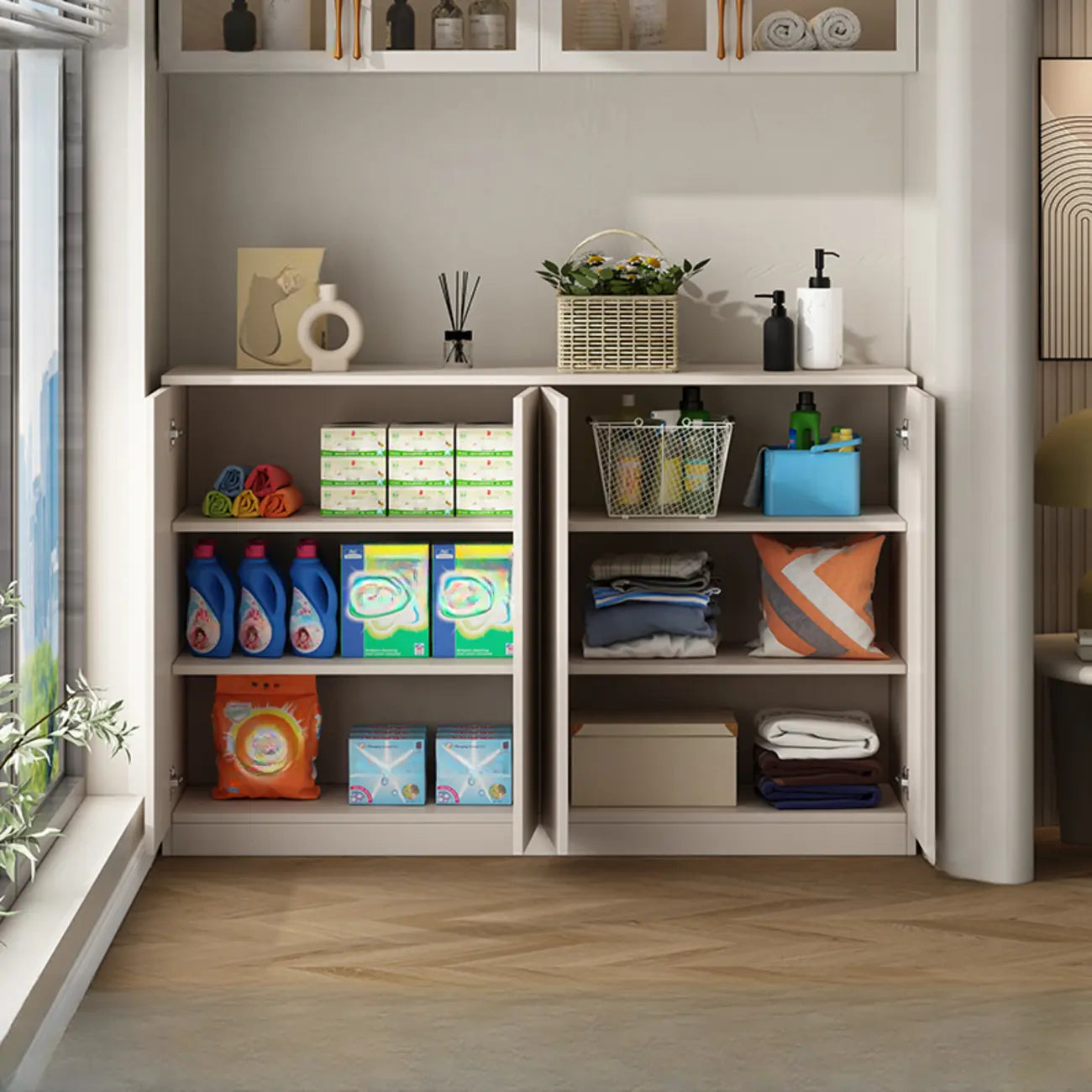 Modern Space-saving Accent Cabinet with Exterior Shelf