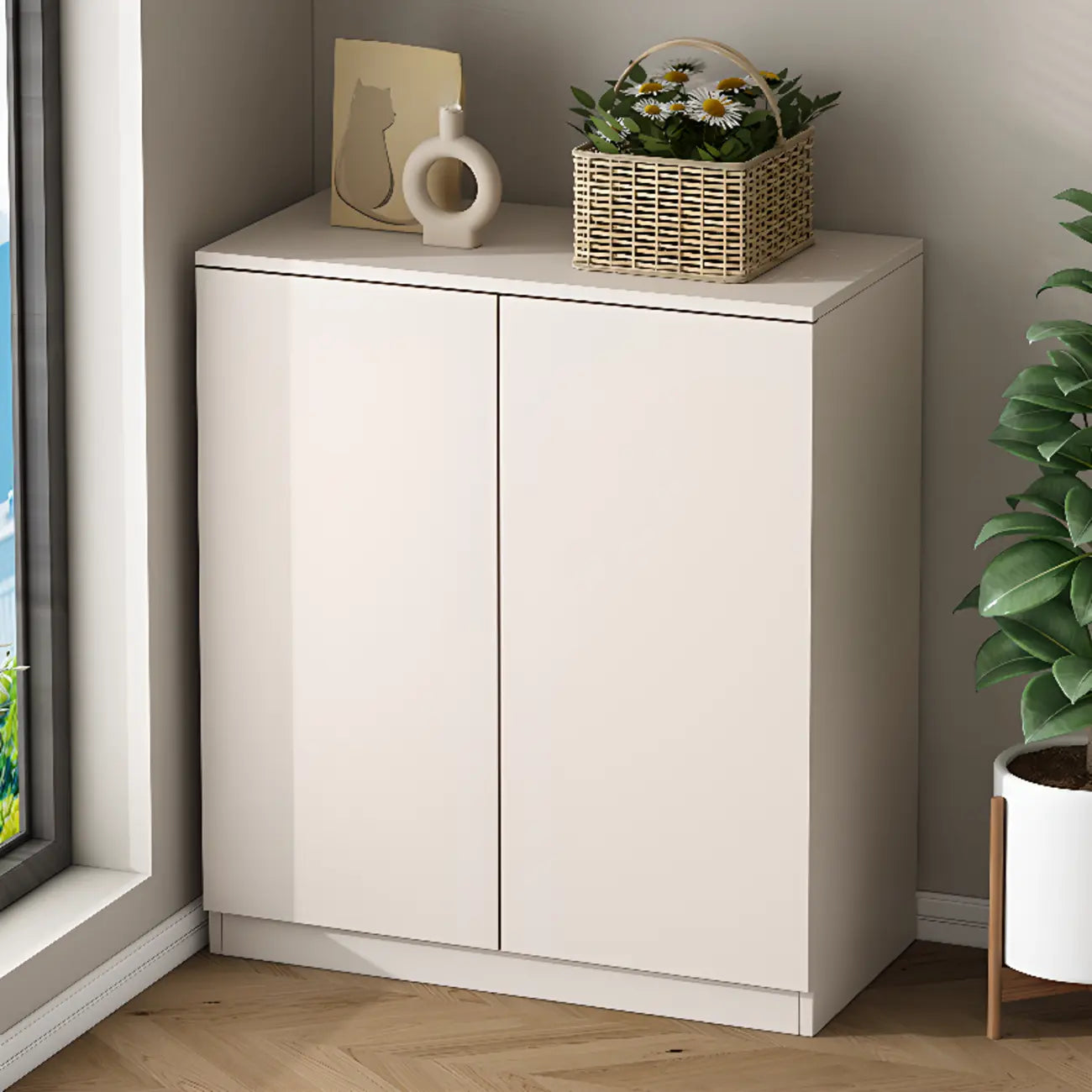 Modern Space-saving Accent Cabinet with Exterior Shelf