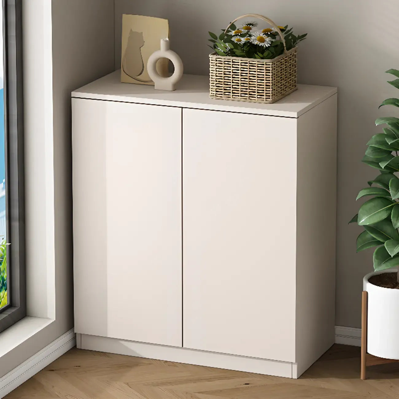 Modern Space-saving Accent Cabinet with Exterior Shelf
