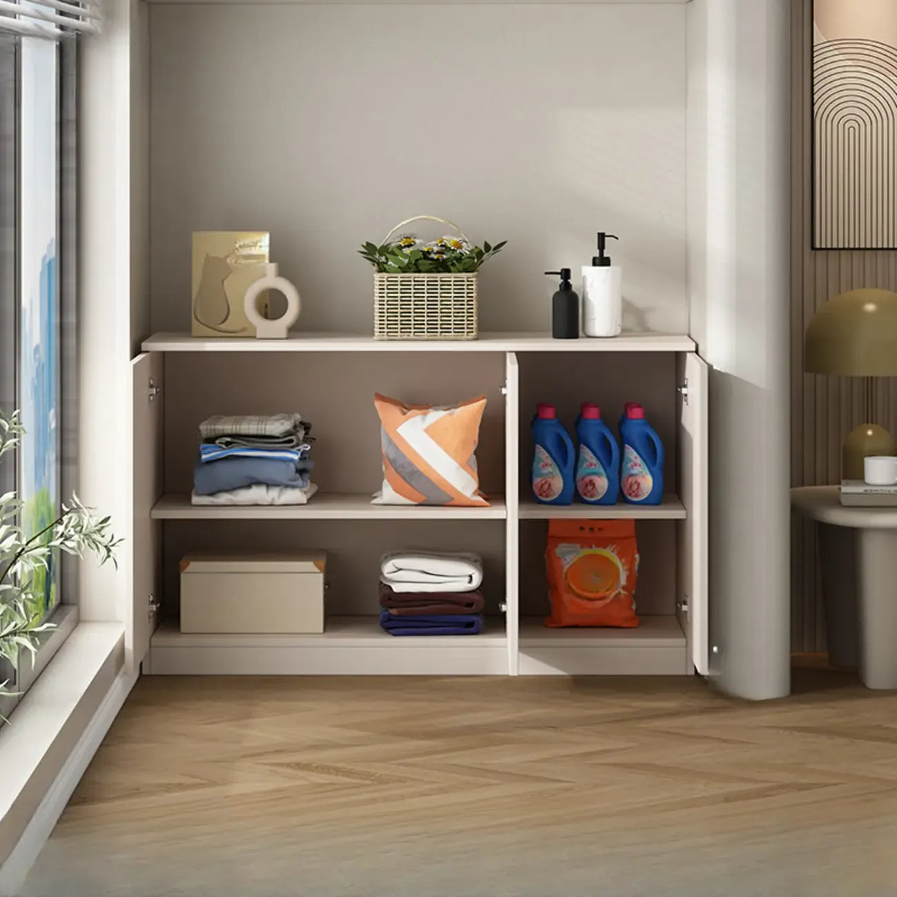 Modern Space-saving Accent Cabinet with Exterior Shelf